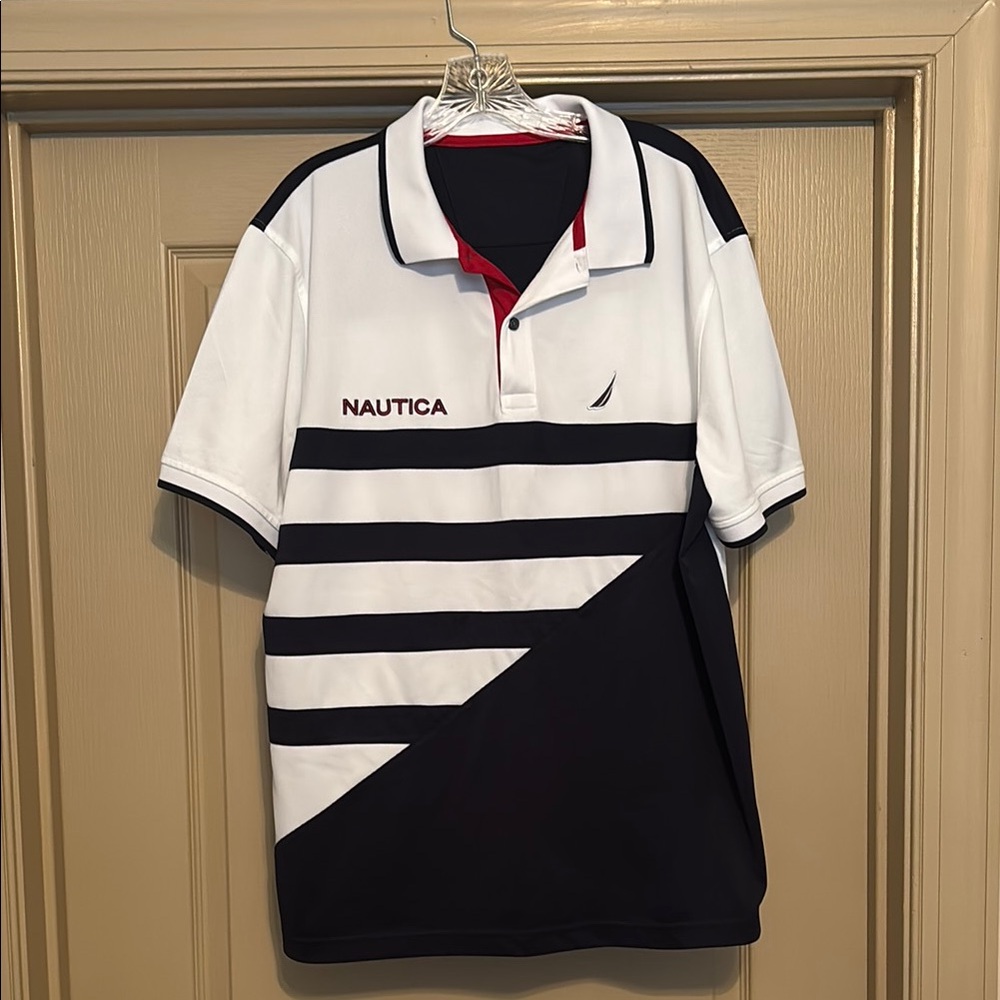 Nautica White and Navy Polo Shirt